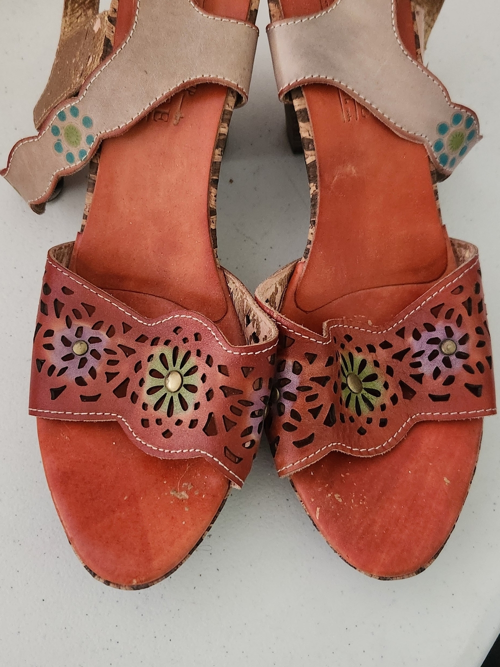 Women's Red Floral Laser-Cut Wedge Heels